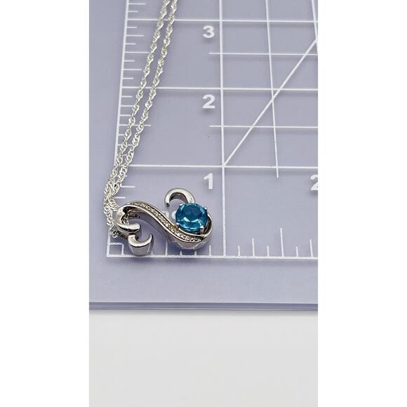 Designer JWBR Silver 925 Blue Topaz Moissanaite Heart Pendant Twist Rope Chain - Picture 4 of 10